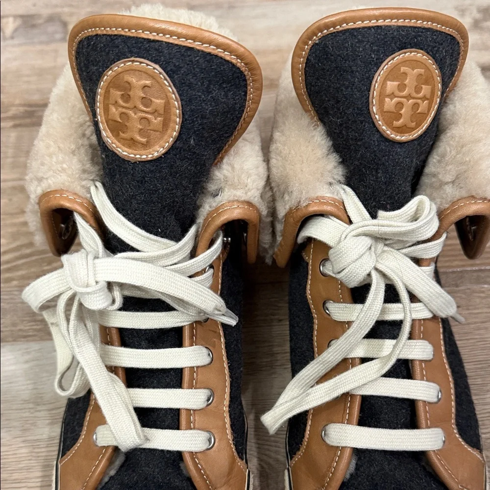 Tory Burch High-Top Benjamin Sneakers with Fur Trim 8.5 - Picture 6 of 15